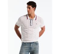 Geometric Eyelet Sweater Polo In Bright White