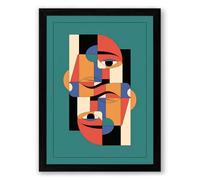Geometric Faces Art Deco Framed Wall Art Print A4 (29.7×21cm) Black, Wall Decor for Living Room, Bedroom, Office & Home, Ready to Hang, Art Gift
