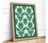 Geometric Fan Pattern Art Deco Framed Wall Art Print A4 Oak