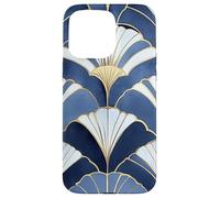 Geometric Fan Pattern - Blue and Gold Decorative Design Case for iPhone 15 Pro Max