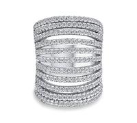 Geometric Fashion Cubic Zirconia Pave CZ Full Finger Armor Cocktail Statement Wide Multi Band Ring For Women Teen .925 Sterling Silver