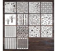 Geometric Figure Paint Stencils - 14 Pcs Different Templates for Painting Spraying, Sponge Roller Painting, Crayon Drawing, DIY Craft (15 x 15cm)
