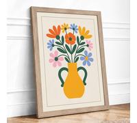 Geometric Floral Arrangement Modern Framed Wall Art Print A1 (84.1×59.4cm) Oak, Wall Decor for Living Room, Bedroom, Office & Home, Ready to Hang, Art Gift