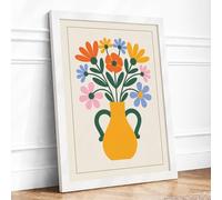 Geometric Floral Arrangement Modern Framed Wall Art Print A4 (29.7×21cm) White, Wall Decor for Living Room, Bedroom, Office & Home, Ready to Hang, Art Gift