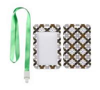 Geometric Floral Badge Holder with Green Lanyard, ID Card Holder Lanyard, Vertical ID Cards Protector for Paramedic, Vertical Cards Protector for Doctor, Teacher Stuff Delivery Driver Accessories
