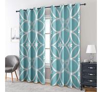 Geometric Floral Curtains Blackout, 90x90 Inch 2 Panels - Blue Circle Flower Pattern Black Out Curtains, Home Decor, 90 Drop Eyelet Window Drapes for Bedroom, Living Room A&BA108