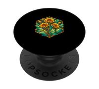 Geometric Floral Hexagon Orange Yellow Botany PopSockets Adhesive PopGrip