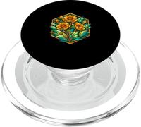 Geometric Floral Hexagon Orange Yellow Botany PopSockets PopGrip for MagSafe