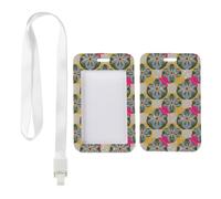 Geometric Floral Mandala Badge Holder with White Lanyard, ID Holders, Vertical ID Cards Protector for Women, Vertical Cards Protector for Teacher, Delivery Driver Accessories Nurse Accessories