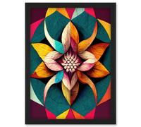 Geometric Floral Multicoloured Mandala Shapes Artwork Framed Wall Art Print A4 Artery8 Black One Size