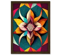 Geometric Floral Multicoloured Mandala Shapes Artwork Framed Wall Art Print A4 Artery8 Brown One Size