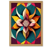 Geometric Floral Multicoloured Mandala Shapes Artwork Framed Wall Art Print A4 Artery8 Light Oak One Size