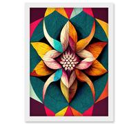 Geometric Floral Multicoloured Mandala Shapes Artwork Framed Wall Art Print A4 Artery8 White One Size