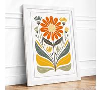 Geometric Floral Rhythm Mid-Century Framed Wall Art Print A3 (42×29.7cm) White, Wall Decor for Living Room, Bedroom, Office & Home, Ready to Hang, Art Gift