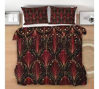 Geometric Flower Duvet Cover Set Cot Bed for Kids Boys Girls, Red Gold Bedding Set Junior 120x150 cm, Breathable Hypoallergenic Soft Reversible Toddler Duvet with 1 Pillowcase