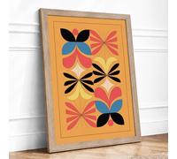Geometric Flowers Mid-Century Framed Wall Art Print A2 (59.4×42cm) Oak, Wall Decor for Living Room, Bedroom, Office & Home, Ready to Hang, Art Gift