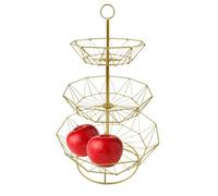 Geometric Fruit Storage Basket - Three Tier Countertop Rack, Detachable Produce Drain Holder | Multifunctional Kitchen Home Storage System, Space Saving Organizer with Modern Wire Metal Construction