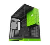Geometric Future M5 Tempered Glass Mid Tower, E-ATX/ATX Gaming Case, 1.2mm Steel, Type C, Toolless Panels, Support 420/360 Radiator, Dual-Chamber, Black/Green, GEO-M5-BNY