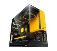 Geometric Future Model 3 Panoramic Tempered Glass Dual Chamber Micro-ATX Tower PC Case, 5 Pre-Installed 120mm x 30mm PWM ARGB Fans, USB Type-C, 360mm Radiator Support, Black/Yellow, GEO-M3F-BY