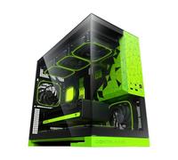 Geometric Future Model 3 Panoramic Tempered Glass Dual Chamber Micro-ATX Tower PC Case, 5 Pre-Installed 120mm x 30mm PWM ARGB Fans, USB Type-C, 360mm Radiator Support, Black/Green, GEO-M3F-BNV