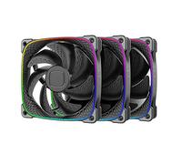 Geometric Future Squama 2503 RGB PWM Fan - Black - 120mm - 3 Pack - Performance & Silent Balance - Dual Lighting Loop - Motherboard SYNC with 5V 3pin - 4pin PWM - with Controller - (GEO-S2503B-3)