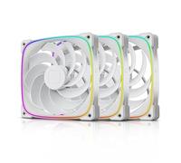 Geometric Future Squama 2503R Reverse Blade RGB PWM Fan - 140mm - 3 Pack - Performance & Silent Balance - Dual Lighting Loop - 5V 3pin addressable RGB - 4pin PWM - White(GEO-S2503RW-14T)