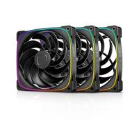 Geometric Future Squama 2503R Reverse Blade RGB PWM Fan - 140mm - 3 Pack - Performance & Silent Balance - Dual Lighting Loop - 5V 3pin addressable RGB - 4pin PWM - Black(GEO-S2503RB-14T)