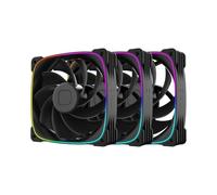 Geometric Future Squama 3003R-12 Reverse Blade RGB PWM Fan - 120mm x 30mm High-Performance PC Case Fans, Double-Sided ARGB Lighting, Hydro Dynamic Bearing - Black, 3-Pack, GEO-S3003RB-12T