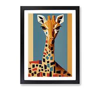Geometric Giraffe No.2 Abstract Framed Print | A2 Black Framed Wall Art | Ready to Hang | Abstract Animal Picture | Living Room Bedroom Lounge Office