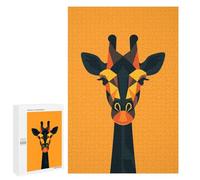 Geometric Giraffe Vector Portrait on Orange Jigsaw Puzzle, 1000 PCS, Indoor Activity for The Home, A for Adult Puzzle Lovers, This Winter