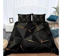Geometric Gold Lines Super King Duvet Cover Set 3D Printed Black Modern Bedding Set Ultra Soft Microfiber Quilt Cover 220x260 cm with 2 Pillowcases with Zipper for Boys Girls Teens a.1745