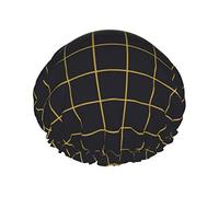 Geometric Golden Grid Waterproof Shower Cap,Elastic Bathing Hair Cap Environmental Protection Hair Bath Caps, Double WaterproofBathing Shower Hat