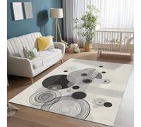 Geometric Gray Area Rug, 40x60 cm Washable Living Room Rug Non-slip Soft Accent Carpet Faux Wool Circles Lines Floor Carpet for Bedroom Home Office Dining Room Kitchen Decor