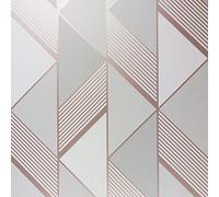 Geometric Grey Rose Gold Wallpaper Metallic Stripes Triangles Pattern Matt Finish