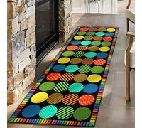 Geometric Grid Runner Rug, 80x300cm Colorful Circle Pattern Playroom Rugs, 3D Cartoon Print Floor Rugs for Boys' Girls' Bedrooms and Game Rooms Soft, Non-Slip, and Washable Carpet for Living Rooms