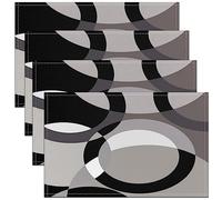 Geometric Grommet Placemat Circle Table Mats Placemat Modern Retro Stripe Line Art Set of 4 Kids Adults Abstract Stripes Swirl Grey Black White Dining Table 45X30cm