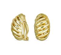 Geometric Grooved Twist Curved Half Hoop Classic Diagonal Stripe Twist Dome Clip On Earrings For Women Non Pierced Ears Yellow Gold Plated