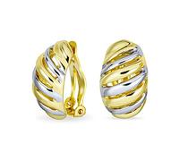 Geometric Grooved Twist Curved Half Hoop Classic Diagonal Stripe Twist Two Tone Dome Clip On Earrings For Women Non Pierced Ears Gold Silver Plated