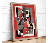 Geometric Guitar Art Deco Framed Wall Art Print A3 (42×29.7cm) Oak, Wall Decor for Living Room, Bedroom, Office & Home, Ready to Hang, Art Gift