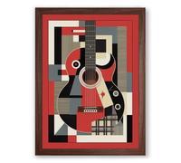 Geometric Guitar Art Deco Framed Wall Art Print A3 (42×29.7cm) Walnut, Wall Decor for Living Room, Bedroom, Office & Home, Ready to Hang, Art Gift