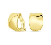 Geometric Hammered Dome Half Hoop Clip On Earrings For Women Non Pierced Ears Polished Gold Plated Brass