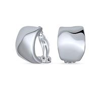 Geometric Hammered Dome Half Hoop Clip On Earrings For Women Non Pierced Ears Polished Silver Plated Brass