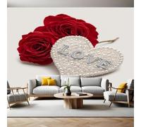 Geometric Heart Murals Photo Wallpaper Red Rose Non-Woven Premium Art Print Fleece Wall Mural Poster Picture Design Modern Boy Girl Bedroom Home Decor 350 x 256cm