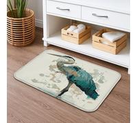Geometric Heron Quick Dry Bath Mat, Abstract Blue Bird Art Absorbent Non Slip Shower Mat, Modern Flannel Washable Bath Rugs for Bathroom Toilet Restroom Decorative 20x32 Inch
