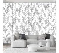 Geometric Herringbone Lines 3D Panoramic Photo Wallpaper 400 x 280 cm Photo Wallpaper Mural, Grey Non-Woven Premium Art Print Fleece Wall Mural Decoration Poster Picture Design Modern