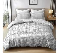 Geometric Herringbone Pattern Lines 3D Printed Duvet Cover Set Single Reversible Bedding Set Soft Microfiber Quilt Cover with Zipper Closure and Corner Ties 3 Piece, Grey