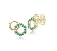 Geometric Hexagon and Round Linked with Prong set Emerald Stud Earrings in 9ct Yellow Gold