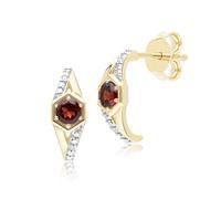 Geometric Hexagon Round Garnet & Diamond Half Hoop Earrings in 9ct Yellow Gold
