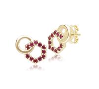 Geometric Hexagon & Round Linked with Ruby Stud Earrings in 9ct Yellow Gold