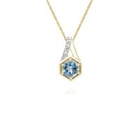 Geometric Hexagon with Prong set Round Topaz and Diamond Pendant Necklace in 9ct Yellow Gold